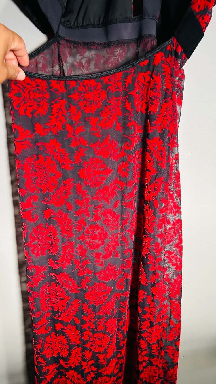 Social Collision Velvet Midaxi Dress Red Black Floral. Pc 114